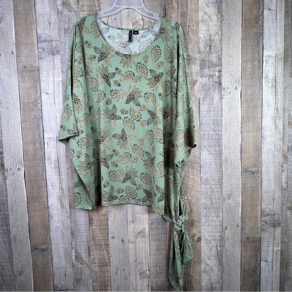 New Directions Curvy 3X Oversized Light Olive Green Top w/Metallic Gold … - Picture 3 of 10